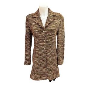 St. John Collection Vintage Brown Orange Thick Knit Tweed Long Coat Size 4